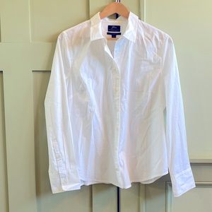 J Crew white organic cotton button down shirt with stretch. Size 16 Slim.